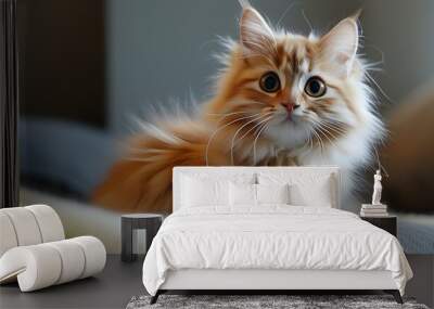 adorable fluffy feline with playful charm Wall mural