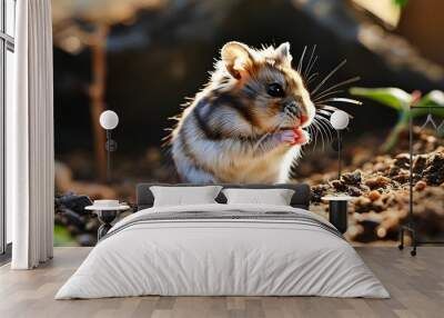 adorable hamster exploring an exotic pet farm under warm sunlight Wall mural