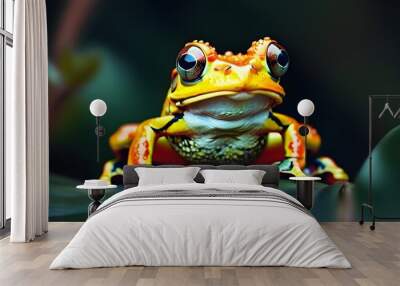 Adorable vibrant tropical toad perched in lush greenery Wall mural