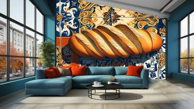 Artistic flat illustration of decorative bread tiles Wall mural