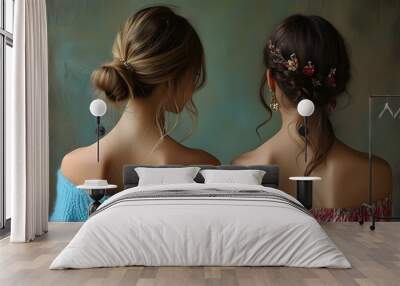 Back view of a stunning girl and woman in a serene setting Wall mural