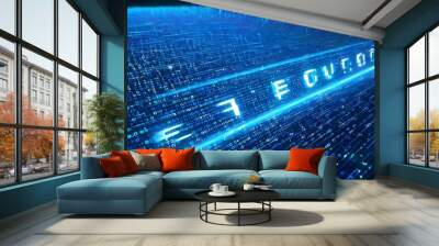 Blue matrix of binary code representing the acronym IPv6, illustrating the concept of Internet Protocol version 6 in a digital landscape Wall mural