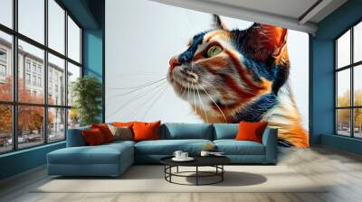 Calico Cat Portrait Isolated on White Background Wall mural