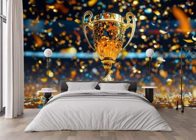 Celebration of Victory: Trophy Adorned with Colorful Confetti Wall mural