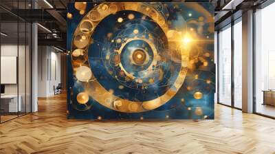 Celestial Harmony: Golden Spiral Fusion of Astrology, Astronomy, and the Golden Ratio in Abstract Space Wall mural