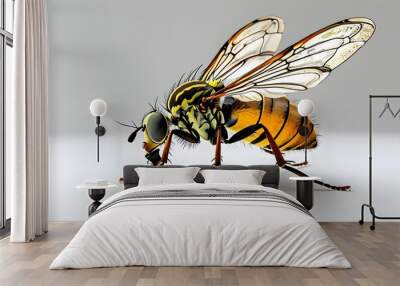 Charming 3D sawfly with vibrant patterned wings and an inviting demeanor against a clean white background Wall mural