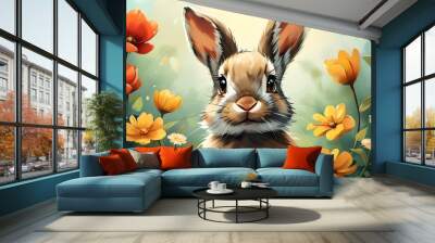 Charming Animal Smiles in a Blooming Spring Garden for Childrens Room Decor Wall mural