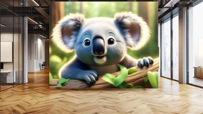 Charming koala perched on branch against a softly blurred natural backdrop Wall mural