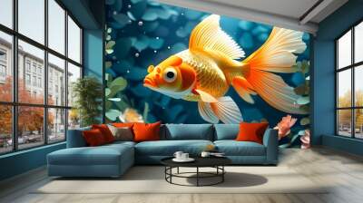 Charming underwater scene with goldfish in playful paper cut style for a nursery baby animal theme Wall mural