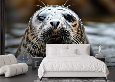 Cheeky Seal Exudes Playfulness with Whiskers and Friendly Expression Wall mural