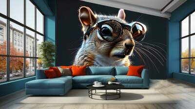 Chic Squirrel in Trendy Sunglasses Amidst Futuristic Digital Landscape Wall mural