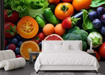 Colorful Harvest of Fresh Fruits and Vegetables Celebrating Natures Bounty Wall mural