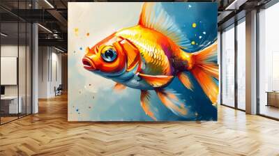 Colorful Splash Oil Painting of a Cute Smiley Face Goldfish Wall mural