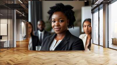 Confident Black Woman Leading Legal Team in Professional Office Setting Wall mural