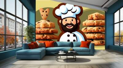 Creative abstract logo design featuring a chef and kitchen elements with a playful cookie theme in a modern vector style Wall mural