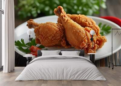 crispy fried chicken artfully arranged on a plate Wall mural