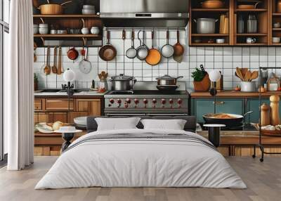 culinary creations in a vibrant kitchen space Wall mural