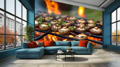 Delicious grilled portobello mushrooms showcasing the joy of outdoor cooking and healthy vegetarian cuisine during summer grilling sessions Wall mural