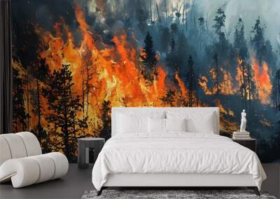 devours the landscape, showcasing natures fierce beauty and the urgent need for environmental protection against devastating wildfires. Wall mural