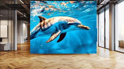 Dolphin Swimming in Clear Blue Waters: A Vision for Environmental Preservation through Generative AI Wall mural