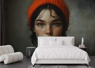 Dreamlike Portrait of a Girl in a Surreal Landscape Wall mural