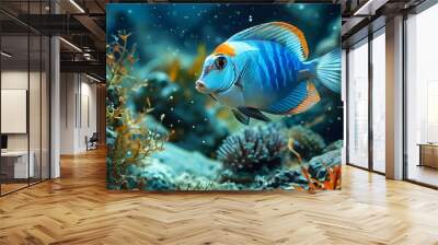 Dreamlike Underwater Paradise with Blissful Blue Tang Fish Wall mural