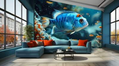 Dreamlike Underwater Paradise with Blissful Blue Tang Fish Wall mural