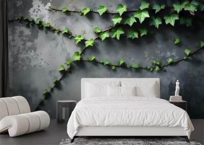 Dried ivy creeping on grunge concrete wall, capturing a dark and melancholic atmosphere with natures silent beauty Wall mural