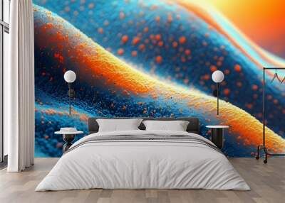 Dynamic abstract gradient with blue and orange hues, featuring a grainy texture and noise effect Wall mural