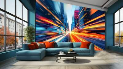 Dynamic Abstract Representation of Urban Acceleration on a Bright American Highway Wall mural