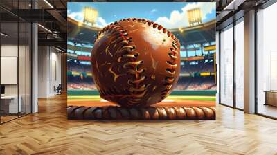 Dynamic Baseball Illustration with Abstract Backdrop and Ample Copy Space for Celebrating Game Day Wall mural