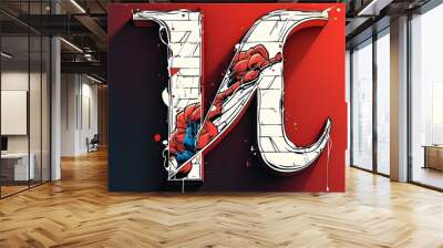 Dynamic superhero-themed font design featuring vibrant letters and numbers in a comic style Wall mural