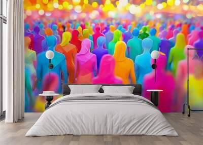 Dynamic Symphony of Colorful Crowds in a Blurred Urban Landscape Wall mural