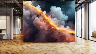 Dynamic upward arrows breaking through smoke, representing intense business development and forward momentum Wall mural