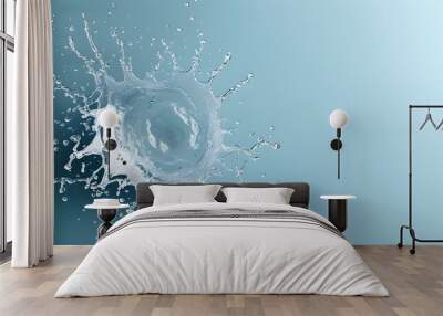 Dynamic water splash against a serene blue pastel backdrop with ample copy space for creative expression Wall mural