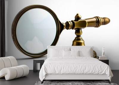 Elegant antique brass magnifying glass featuring intricate handle design, beautifully isolated against a clean white backdrop. Wall mural