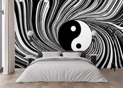 Elegant black and white abstract yin yang wave background for business, posters, websites, and graphic design use Wall mural