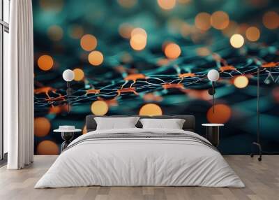 Elegant close-up of a net illuminated by soft bokeh, showcasing refined detail with gentle color grading and clean, sharp textures. Wall mural