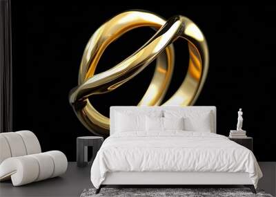 Elegant close-up of a unique twisted gold ring against a sleek black backdrop Wall mural