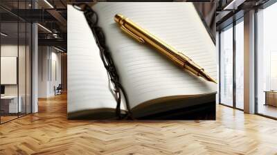 Elegant gold pen poised on a pristine notepad, inviting creativity and thoughtfulness for notes and ideas. Wall mural