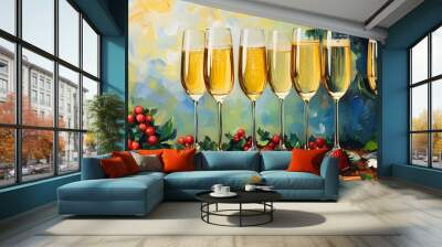 elegant oil painting of champagne glasses celebrating joy and festivities in a beautifully styled background Wall mural