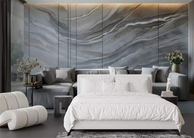 Elegant silver granite with light grey streaks presenting a sleek and refined stone finish Wall mural