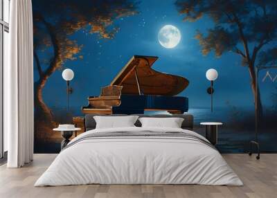 Enchanting moonlit night with a piano under the stars Wall mural