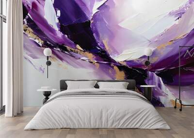 Energizing abstract creation of purple and white brushstrokes evoking a vibrant sense of motion and fluidity Wall mural