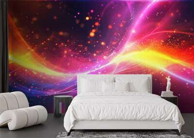 Energizing neon-lit abstract background filled with colorful particles creating a vibrant atmosphere of lively hues and dynamic energy Wall mural