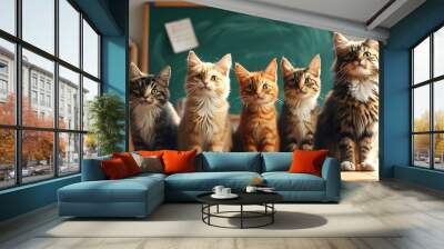 Engaging Digital Painting Highlighting the Benefits of Cat Adoption in a Modern Classroom Setting Wall mural