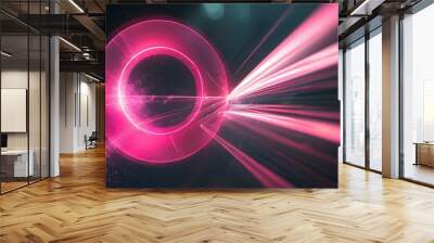 Ethereal glow of pink discs and luminous light streaks in a deep dark ambiance Wall mural