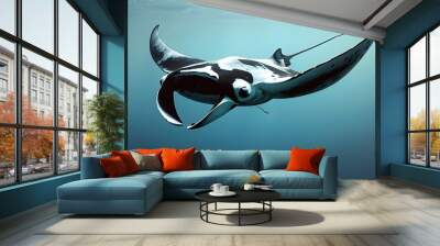 Ethereal manta ray gliding through a tranquil, dreamlike underwater realm Wall mural