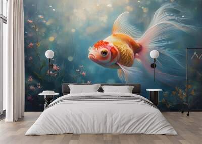 Ethereal pastel underwater scene featuring a unique fish amidst a dreamy bokeh backdrop, perfect for nature lovers and inspiring art enthusiasts. Wall mural