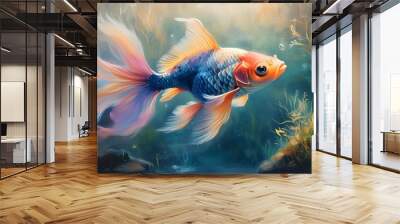 Ethereal pastel underwater scene featuring a unique fish amidst a dreamy bokeh backdrop, perfect for nature lovers and inspiring art enthusiasts. Wall mural